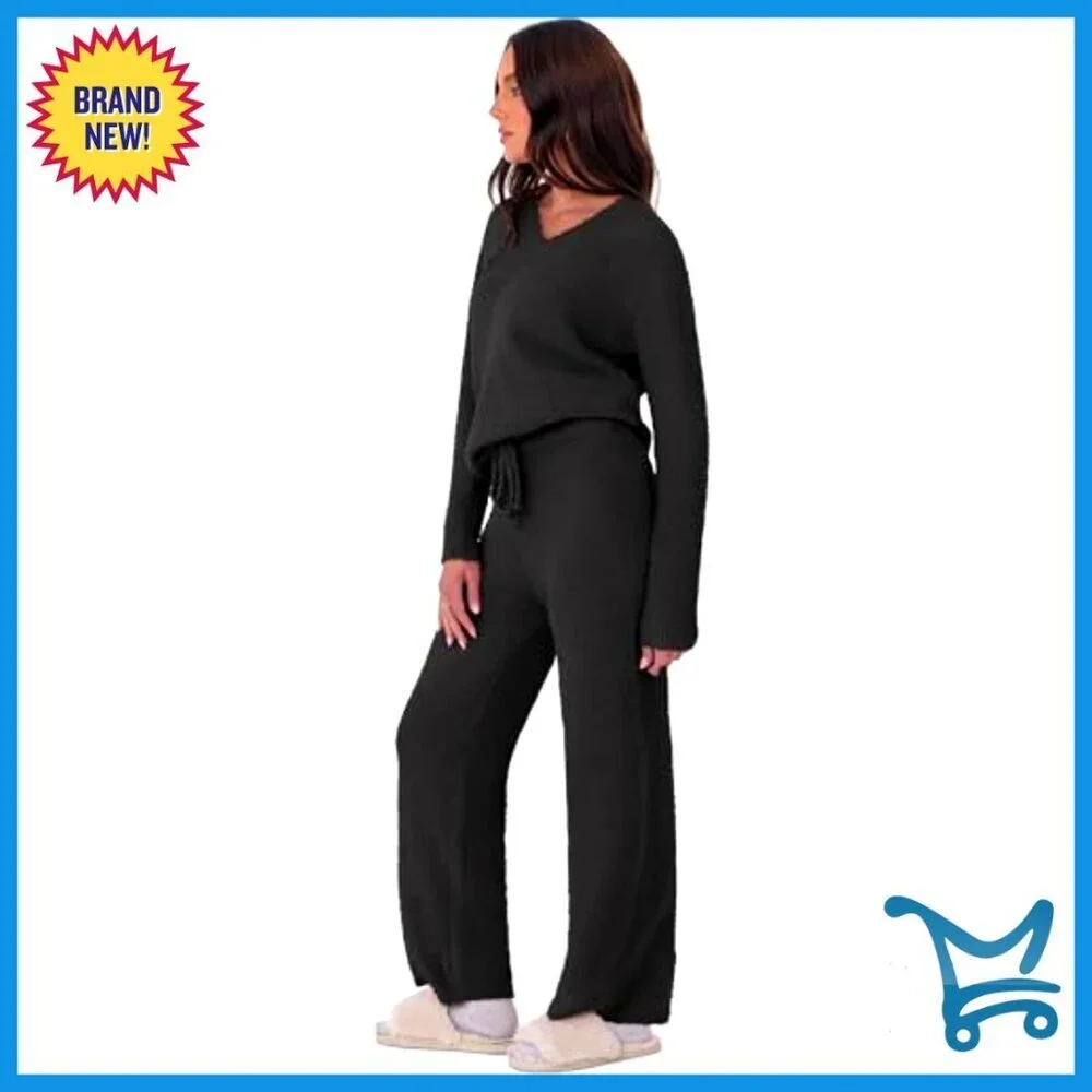 Fuzzy Fleece Lounge Set Cozy Sweater Matching Pajama Two Piece Outfit Loungewear